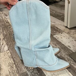 Light Blue Denim Cowboy Boots